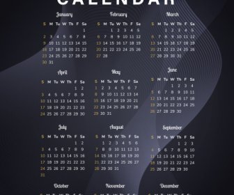 Plantilla De Calendario 2022 Elegantes Líneas Abstractas Oscuras Remolinos