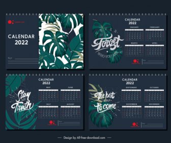 2022 Calendar Template Elegant Dark Design Classical Leaves