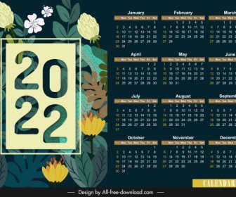 2022 Kalender Vorlage Elegante Blumen Dunkel Mehrfarbig