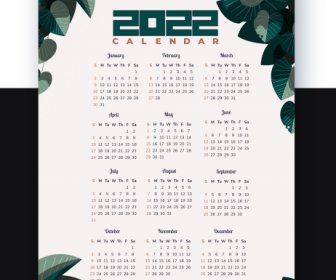2022 Calendar Template Elegant Leaves Decor