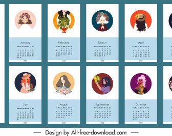2022 Kalender Vorlage Elegantes Porträt Blumendekor