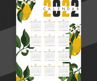 Plantilla De Calendario 2022 Frutas Flora Hojas Decoración