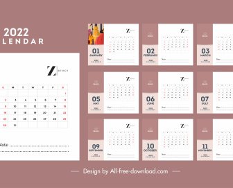Template Kalender 2022 Dekorasi Datar Klasik Sederhana Yang Cerah