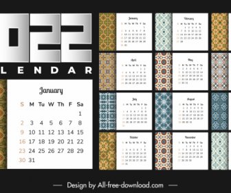 Template Kalender 2022 Dekorasi Pola Tradisional Klasik Yang Elegan