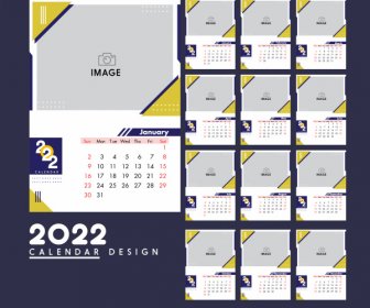 2022 Template Kalender Dekorasi Polos Datar Modern