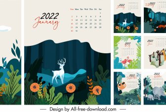 2022 Calendario Plantillas Naturaleza Elementos Decoración