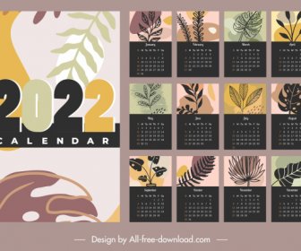 2022 Calendar Templates Nature Themes Classical Handdrawn Leaf