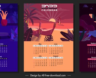 2022 KalenderVorlagen Szenen Skizzieren Dunkles Design