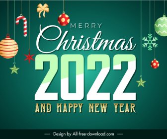 2022 Frohes Neues Jahr Frohe Weihnachten Hängende Kugeln Banner Vorlage