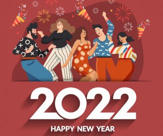 2022 Neujahr Banner Jubelnde Party Skizze
