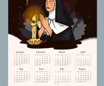 Templat Kalender 2023 Saudari Kristen Berdoa Sketsa Kartun Handdrawn