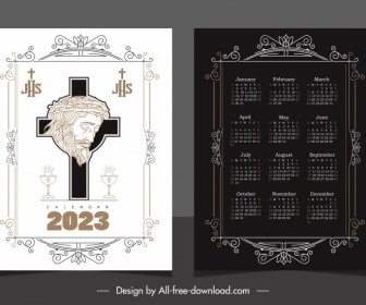 2023カレンダーテンプレートエレガントな対称コントラストフレームの装飾