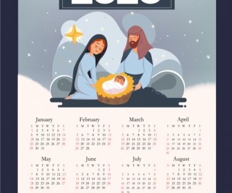 2023 Calendar Template Jesus Christ Newborn Theme Cartoon  Design