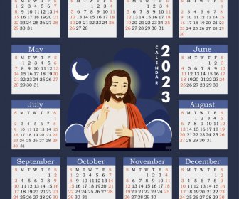 2023 calendar template jesus sketch cartoon design