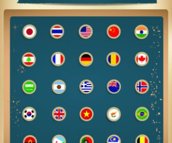 25 Kind Vintage Flags Icons Vector