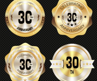 30th Anniversary Medal Icons With Shiny Golden Design