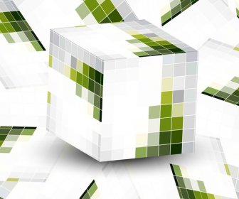 3D Caja Verde Colorido Mosaico Brillante Resumen Vector Diseño