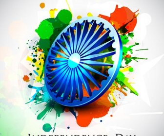 3d Asoka Wheel With Abstract Paint Splash India Independence Day Background