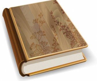 3d Book Icon Wooden Cover Design Flowers Decoration