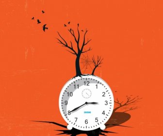 3d Clock Background Dried Trees Decoration