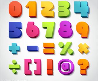 3d Colored Numbers And Symbols Vector