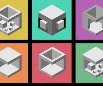 3d Cube Icons Sketch Various Grey Isolation