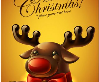 Niedlichen Rentier Weihnachtskarte Flyer Titelseite 3D-Vektor