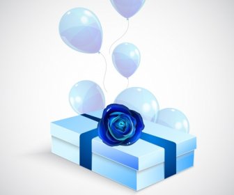 3D Geschenk Box Hintergrund Blau Glänzende Ballon Ornament Design