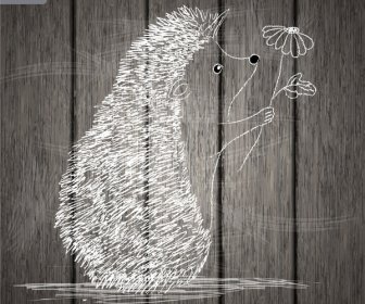 3d Hand Drawn Porcupine On Wooden Background