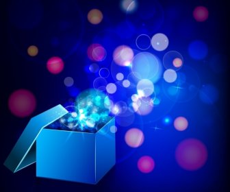 3d Open Gift Box Background Sparkling Bokeh Style