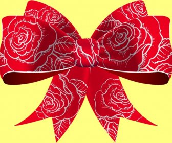 3d Red Bow Icon Flowers Pattern Decoration