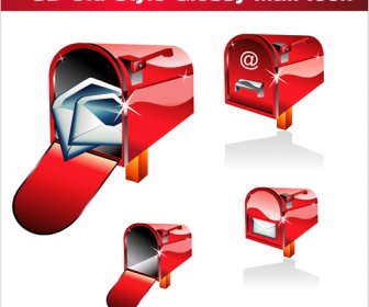 3D Merah Mail Ikon Vektor Grafis