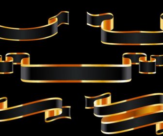 3d Ribbon Sets With Black And Yellow Background