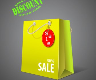 3d Sale Banner With Bag On Grey Background