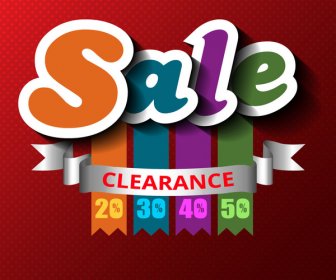 3d Sale Clearance Banner With Ribbon And Numbers