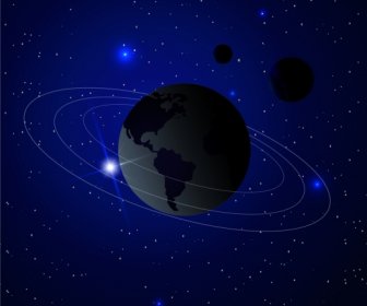 3D Ruang Orbit Bumi Latar Belakang Bintang Dekorasi