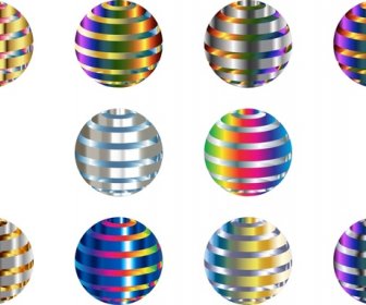 光沢のあるメタリックイラストで設定された3D球体