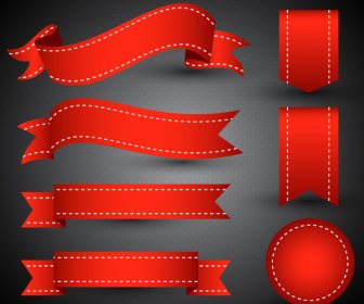 3D Vektor-Illustration Von Gekrümmten Red Ribbon Sets