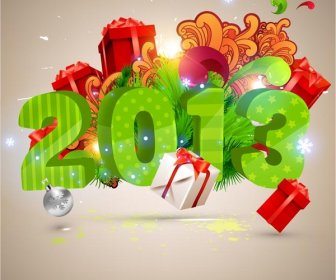 3d13 New Year Letter With Christmas Gift Background Vector