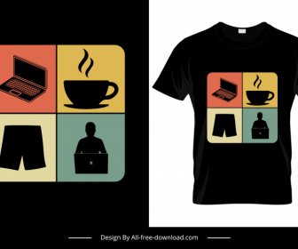 4 Pasos De Trabajo A Domicilio Ilustración Plantilla Camiseta Clásica Decoración Oscura