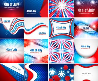 7 月アメリカ独立記念日のコレクション カード セットのプレゼンテーションお祝い背景ベクトルの第 4 回