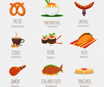 9 Dunia Makanan Ikon Vektor