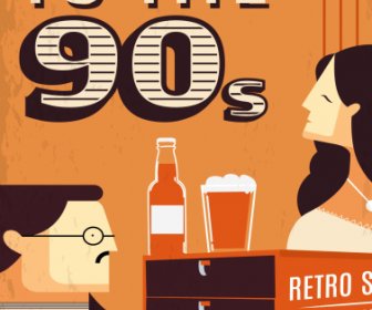 90s Decade Banner Template Lifestyle Sketch Flat Retro