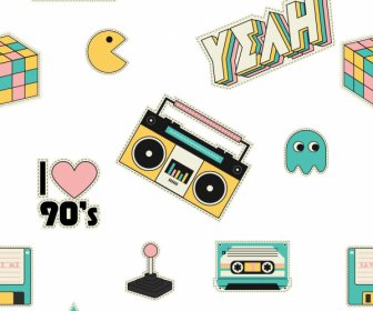 90s Decade Vintage Iconscolorful Flat 3d Sketch