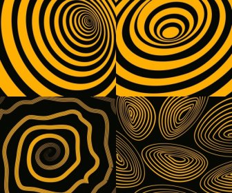 Abstrak Latar Belakang Set Spiral Garis Kuning Hitam Desain