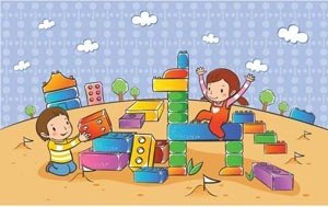Abstrakte Schönen Niedlichen Schulkinder Spielen Mit Spielzeug Kinder Vektorgrafik