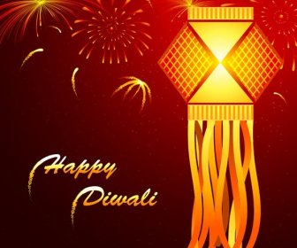 Abstract Beautiful Glowing Lantern Happy Diwali Card Free Vector Template