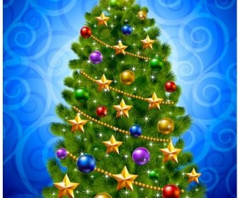 Abstrak 3d Selamat Natal Pohon Yang Indah Dengan Bintang Vektor