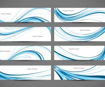 Abstract Blue Colorful Shiny Line Header Wave Set Vector