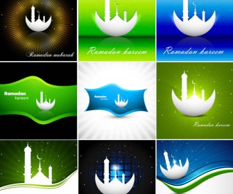 Brillante Colorido Verde Ramadán Kareem Colección Vector Diseño Abstracto